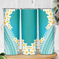 Tahiti Plumeria Tribal Pattern Skinny Tumbler Wave Style Turquoise LT05 - Polynesian Pride