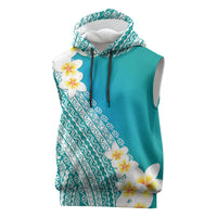 Tahiti Plumeria Tribal Pattern Sleeveless Hoodie Wave Style Turquoise LT05 Turquoise - Polynesian Pride