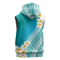 Tahiti Plumeria Tribal Pattern Sleeveless Hoodie Wave Style Turquoise LT05 - Polynesian Pride