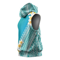 Tahiti Plumeria Tribal Pattern Sleeveless Hoodie Wave Style Turquoise LT05 - Polynesian Pride
