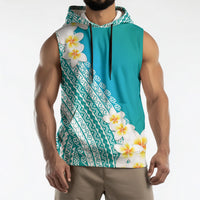 Tahiti Plumeria Tribal Pattern Sleeveless Hoodie Wave Style Turquoise LT05 - Polynesian Pride