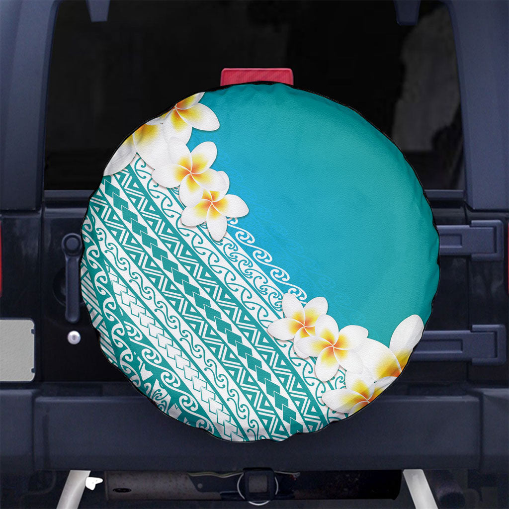 Tahiti Plumeria Tribal Pattern Spare Tire Cover Wave Style Turquoise LT05 No hole Turquoise - Polynesian Pride