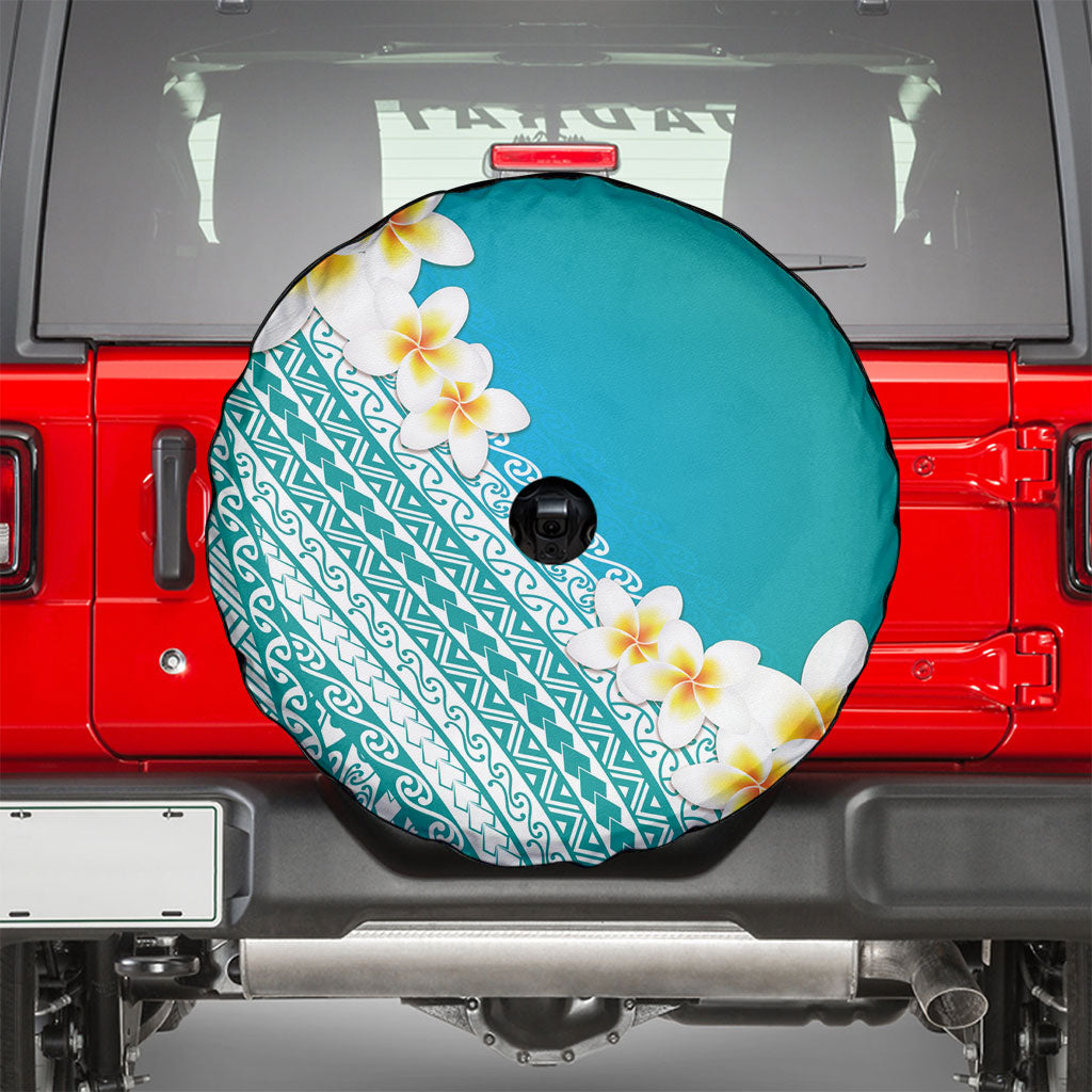 Tahiti Plumeria Tribal Pattern Spare Tire Cover Wave Style Turquoise LT05 - Polynesian Pride