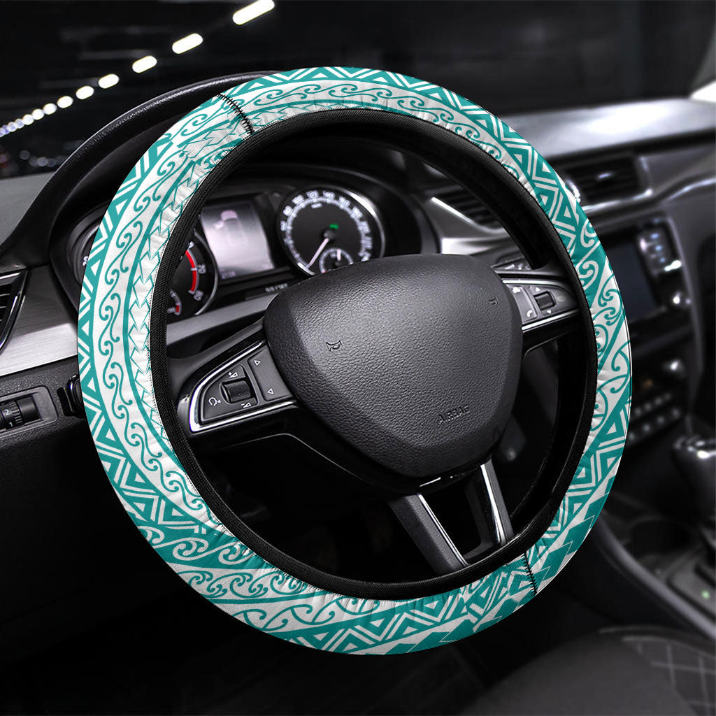 Tahiti Plumeria Tribal Pattern Steering Wheel Cover Wave Style Turquoise LT05 Universal Fit Turquoise - Polynesian Pride