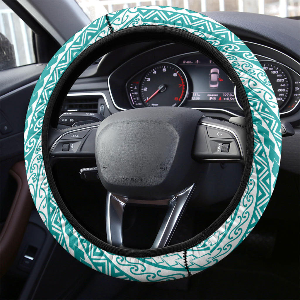 Tahiti Plumeria Tribal Pattern Steering Wheel Cover Wave Style Turquoise LT05 - Polynesian Pride