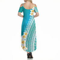 Tahiti Plumeria Tribal Pattern Summer Maxi Dress Wave Style Turquoise LT05 - Polynesian Pride
