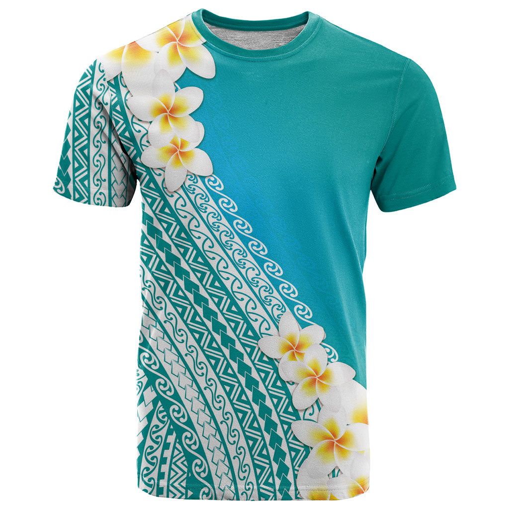 Tahiti Plumeria Tribal Pattern T Shirt Wave Style Turquoise LT05 Turquoise - Polynesian Pride