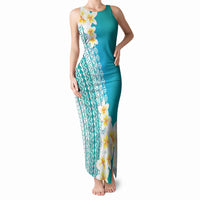 Tahiti Plumeria Tribal Pattern Tank Maxi Dress Wave Style Turquoise LT05 Women Turquoise - Polynesian Pride