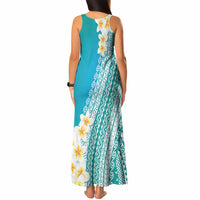 Tahiti Plumeria Tribal Pattern Tank Maxi Dress Wave Style Turquoise LT05 - Polynesian Pride