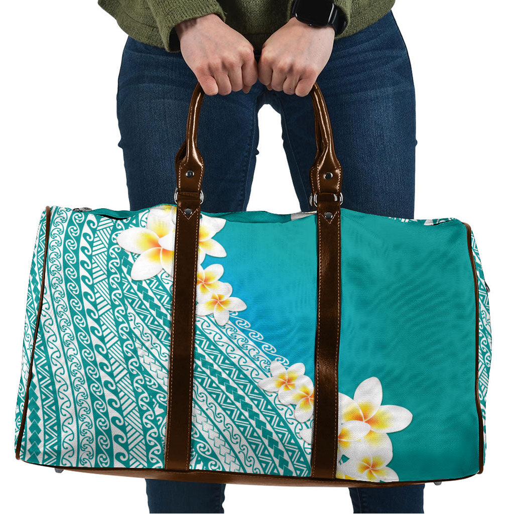 Tahiti Plumeria Tribal Pattern Travel Bag Wave Style Turquoise LT05 Turquoise - Polynesian Pride
