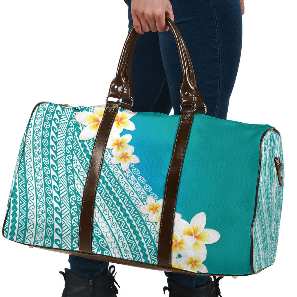 Tahiti Plumeria Tribal Pattern Travel Bag Wave Style Turquoise LT05 - Polynesian Pride