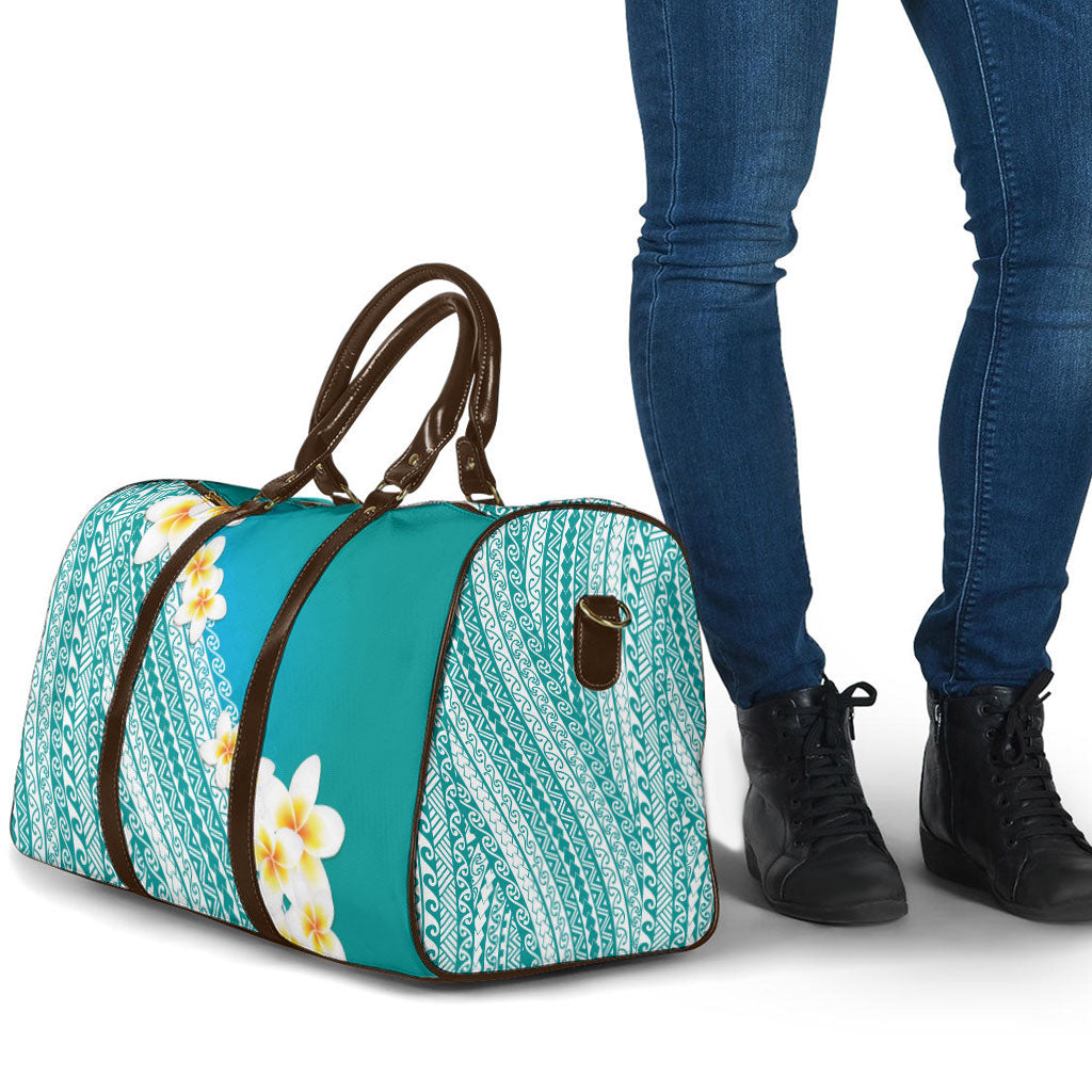 Tahiti Plumeria Tribal Pattern Travel Bag Wave Style Turquoise LT05 - Polynesian Pride