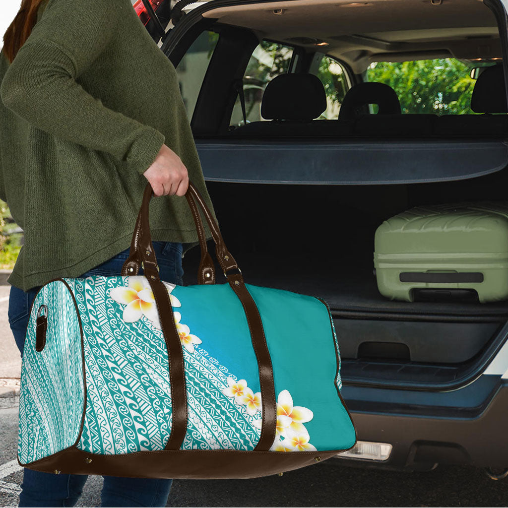 Tahiti Plumeria Tribal Pattern Travel Bag Wave Style Turquoise LT05 - Polynesian Pride