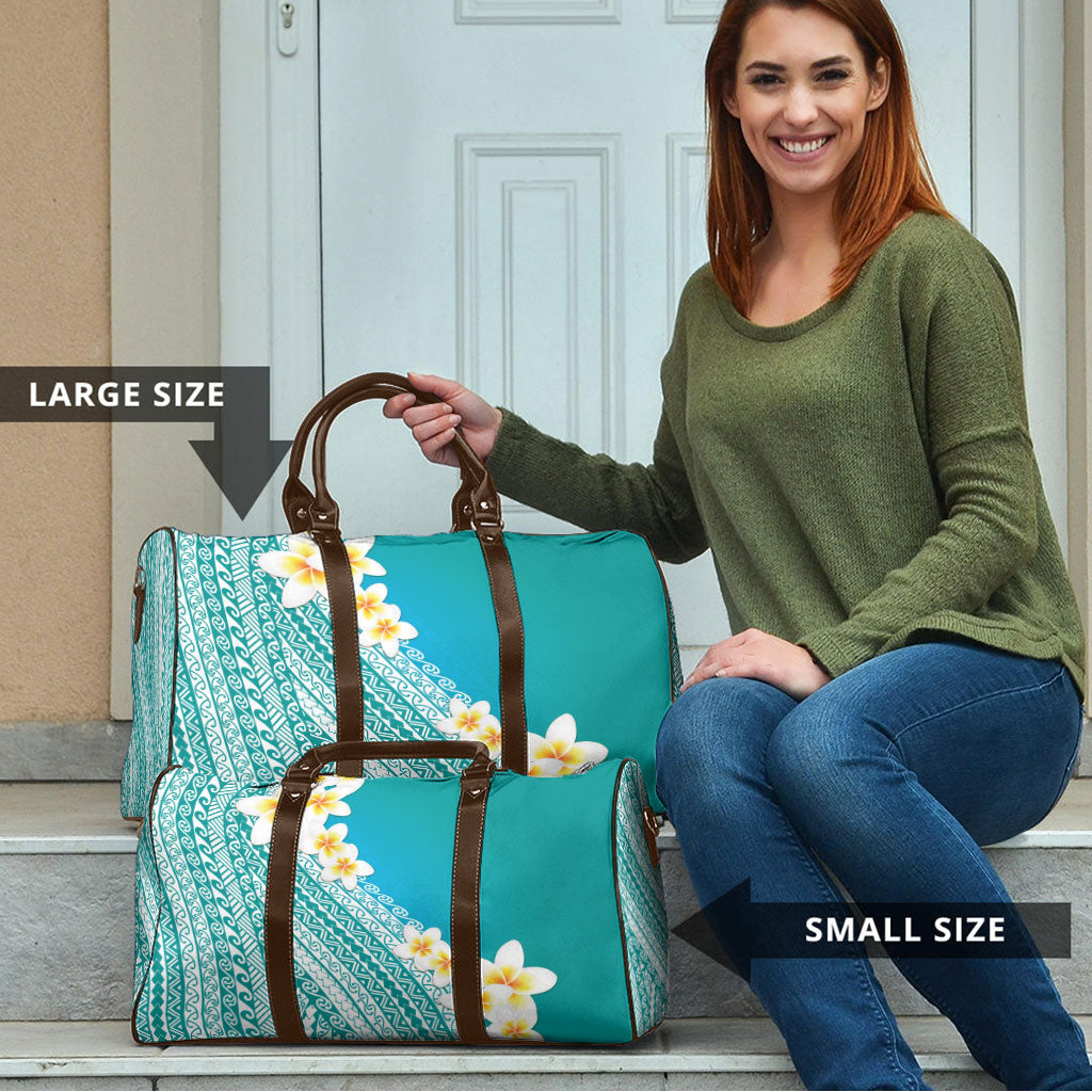 Tahiti Plumeria Tribal Pattern Travel Bag Wave Style Turquoise LT05 - Polynesian Pride