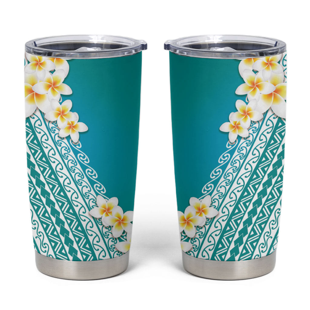 Tahiti Plumeria Tribal Pattern Tumbler Cup Wave Style Turquoise LT05 Turquoise - Polynesian Pride