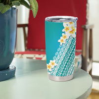 Tahiti Plumeria Tribal Pattern Tumbler Cup Wave Style Turquoise LT05 - Polynesian Pride