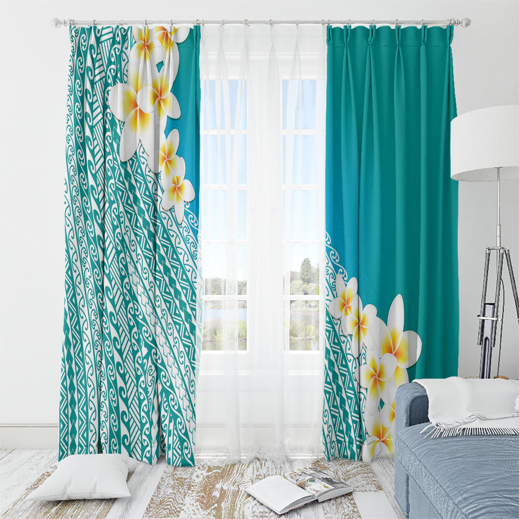 Tahiti Plumeria Tribal Pattern Window Curtain Wave Style Turquoise LT05 - Polynesian Pride