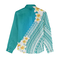 Tahiti Plumeria Tribal Pattern Women Casual Shirt Wave Style Turquoise LT05 - Polynesian Pride