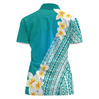 Tahiti Plumeria Tribal Pattern Women Polo Shirt Wave Style Turquoise LT05 - Polynesian Pride