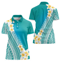 Tahiti Plumeria Tribal Pattern Women Polo Shirt Wave Style Turquoise LT05 - Polynesian Pride