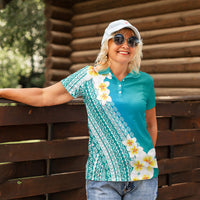 Tahiti Plumeria Tribal Pattern Women Polo Shirt Wave Style Turquoise LT05 - Polynesian Pride