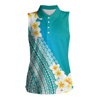 Tahiti Plumeria Tribal Pattern Women Sleeveless Polo Shirt Wave Style Turquoise LT05 Female Turquoise - Polynesian Pride