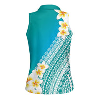 Tahiti Plumeria Tribal Pattern Women Sleeveless Polo Shirt Wave Style Turquoise LT05 - Polynesian Pride