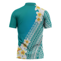 Tahiti Plumeria Tribal Pattern Zipper Polo Shirt Wave Style Turquoise LT05 - Polynesian Pride