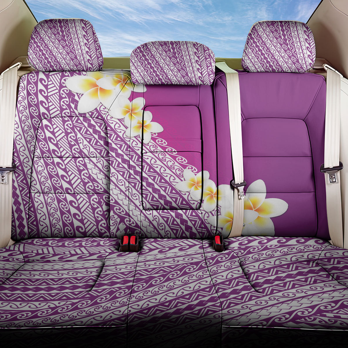 Tahiti Plumeria Tribal Pattern Back Car Seat Cover Wave Style Purple LT05 One Size Purple - Polynesian Pride
