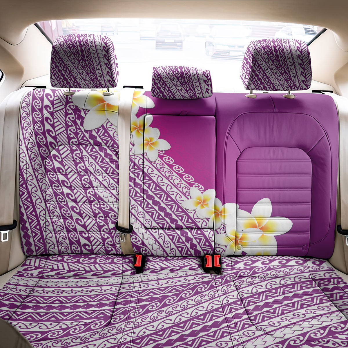 Tahiti Plumeria Tribal Pattern Back Car Seat Cover Wave Style Purple LT05 - Polynesian Pride