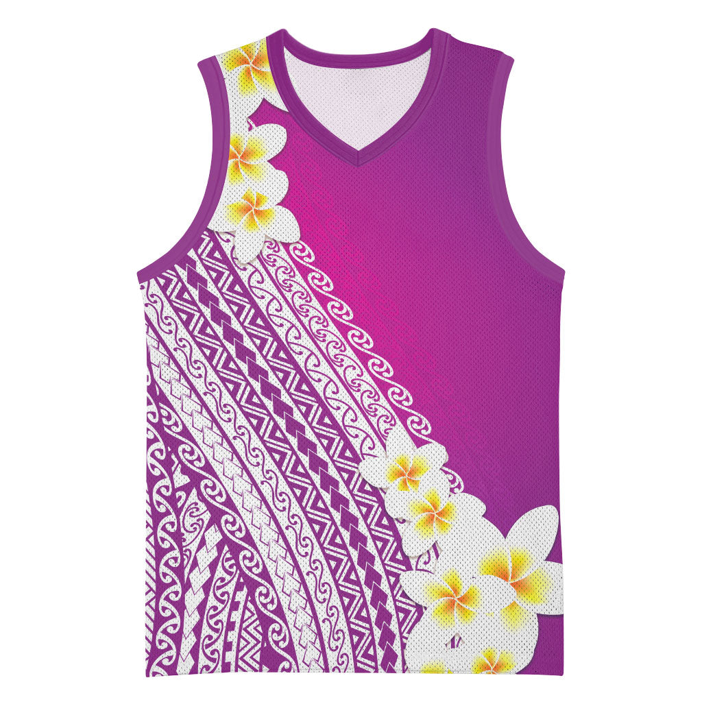 Tahiti Plumeria Tribal Pattern Basketball Jersey Wave Style Purple LT05 Unisex Purple - Polynesian Pride