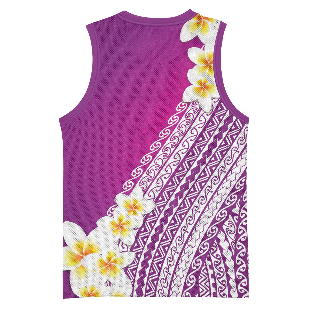 Tahiti Plumeria Tribal Pattern Basketball Jersey Wave Style Purple LT05 - Polynesian Pride
