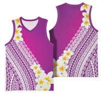 Tahiti Plumeria Tribal Pattern Basketball Jersey Wave Style Purple LT05 - Polynesian Pride