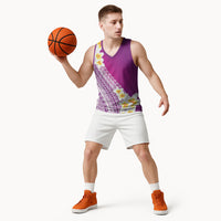 Tahiti Plumeria Tribal Pattern Basketball Jersey Wave Style Purple LT05 - Polynesian Pride