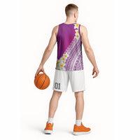 Tahiti Plumeria Tribal Pattern Basketball Jersey Wave Style Purple LT05 - Polynesian Pride