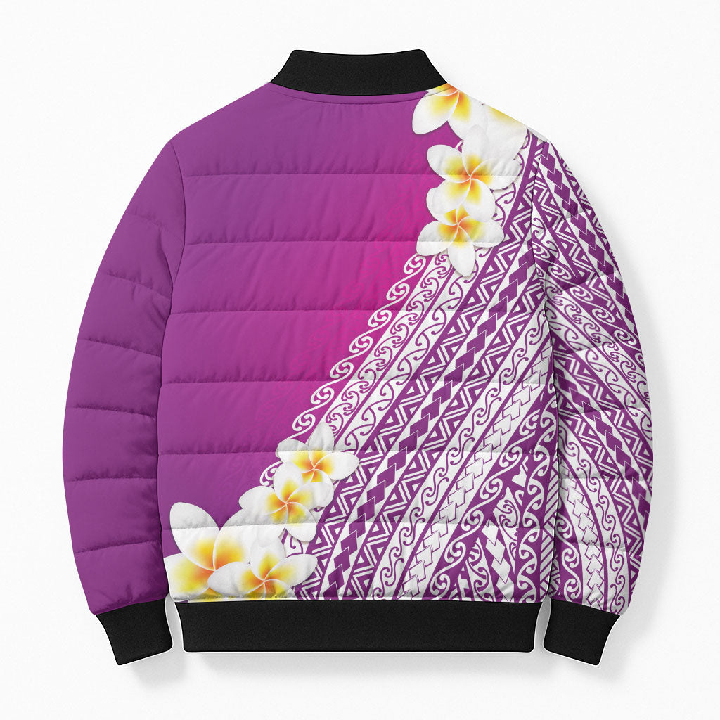 Tahiti Plumeria Tribal Pattern Bomber Puffer Jacket Wave Style Purple LT05 - Polynesian Pride
