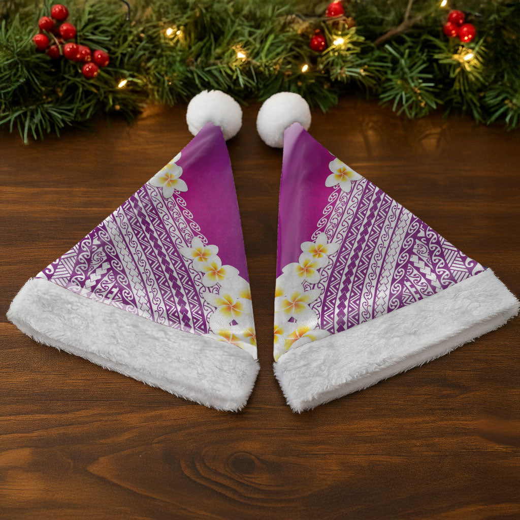 Tahiti Plumeria Tribal Pattern Christmas Santa Hat Wave Style Purple LT05 - Polynesian Pride