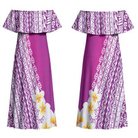 Tahiti Plumeria Tribal Pattern Couples Matching Off Shoulder Maxi Dress and Hawaiian Shirt Wave Style Purple LT05 - Polynesian Pride