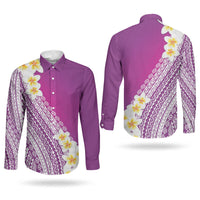 Tahiti Plumeria Tribal Pattern Couples Matching Off Shoulder Short Dress and Long Sleeve Button Shirt Wave Style Purple LT05 - Polynesian Pride