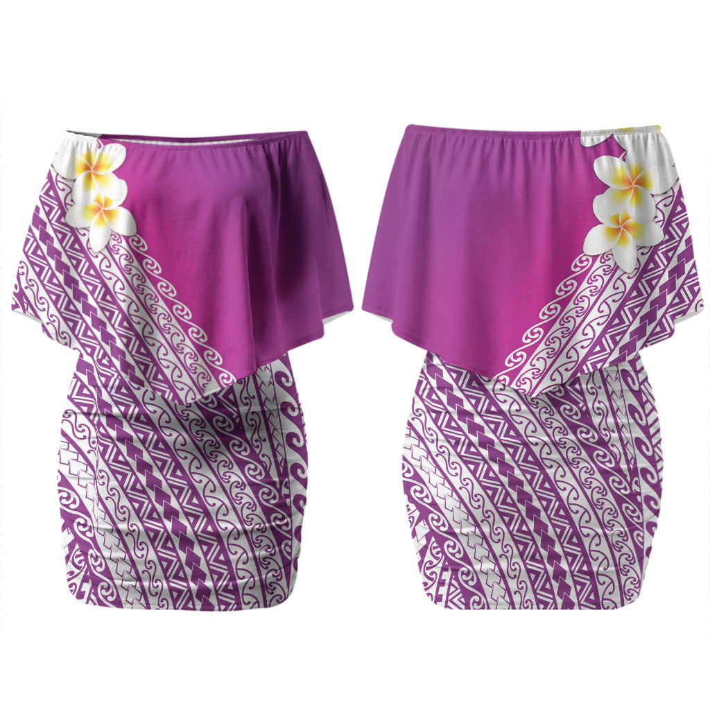 Tahiti Plumeria Tribal Pattern Couples Matching Off Shoulder Short Dress and Long Sleeve Button Shirt Wave Style Purple LT05 - Polynesian Pride