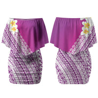 Tahiti Plumeria Tribal Pattern Couples Matching Off Shoulder Short Dress and Long Sleeve Button Shirt Wave Style Purple LT05 - Polynesian Pride