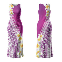 Tahiti Plumeria Tribal Pattern Couples Matching Tank Maxi Dress and Long Sleeve Button Shirt Wave Style Purple LT05 - Polynesian Pride