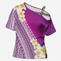 Tahiti Plumeria Tribal Pattern Cross Shoulder Shirt Wave Style Purple LT05 Female Purple - Polynesian Pride