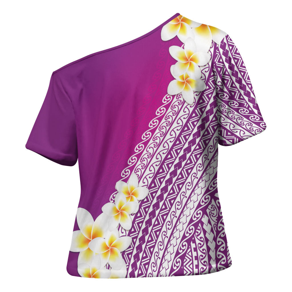 Tahiti Plumeria Tribal Pattern Cross Shoulder Shirt Wave Style Purple LT05 - Polynesian Pride