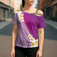 Tahiti Plumeria Tribal Pattern Cross Shoulder Shirt Wave Style Purple LT05 - Polynesian Pride