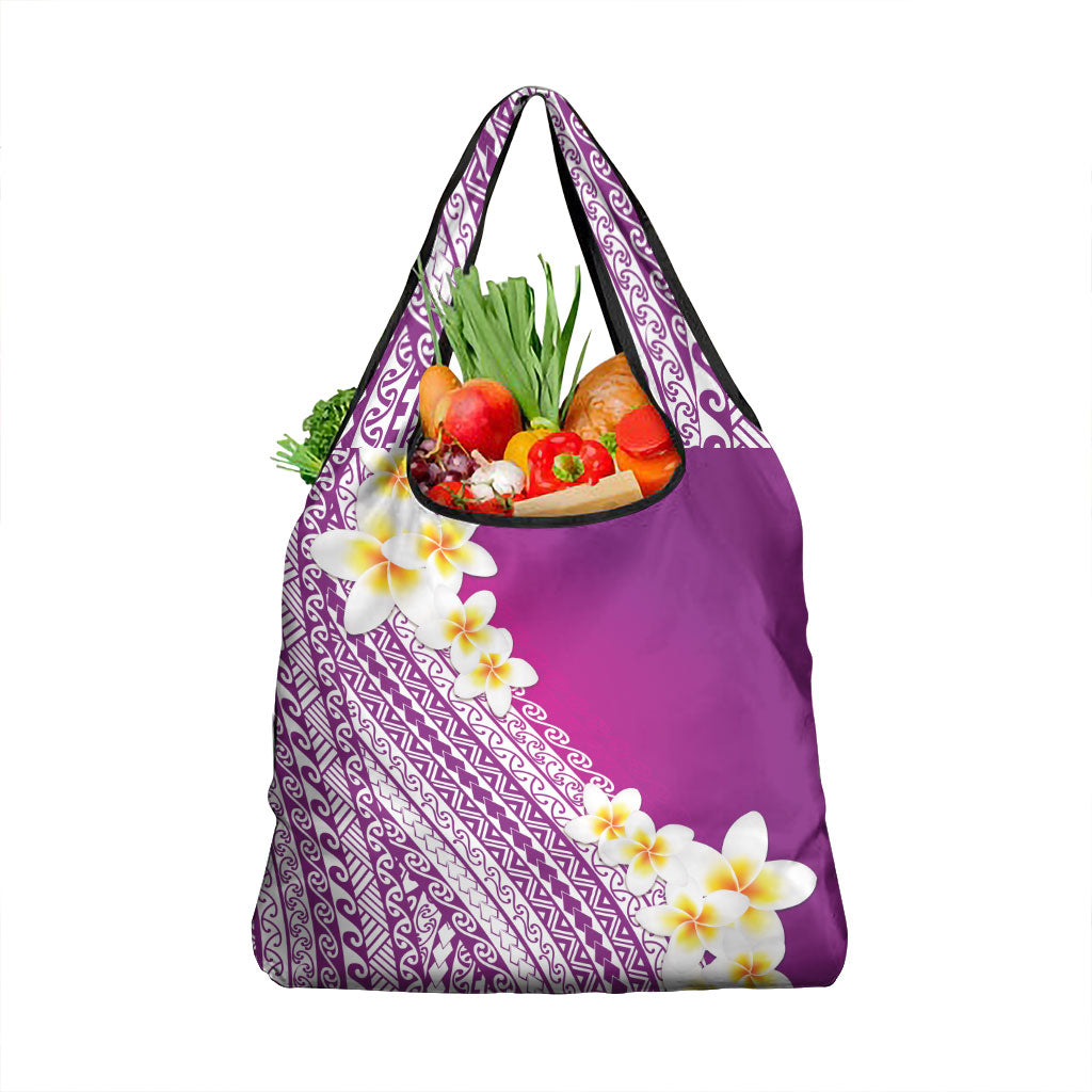 Tahiti Plumeria Tribal Pattern Grocery Bag Wave Style Purple LT05 1-pack One Size Purple - Polynesian Pride