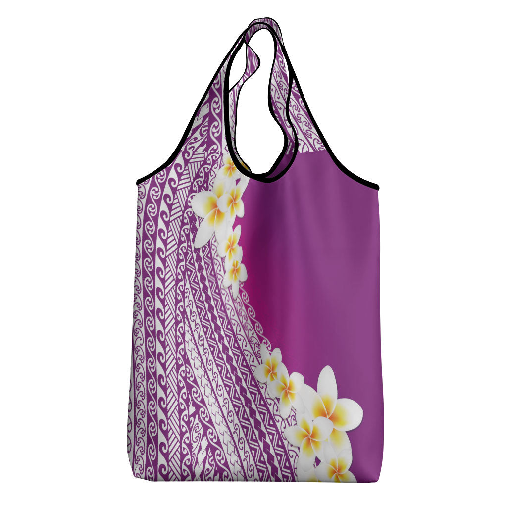 Tahiti Plumeria Tribal Pattern Grocery Bag Wave Style Purple LT05 - Polynesian Pride