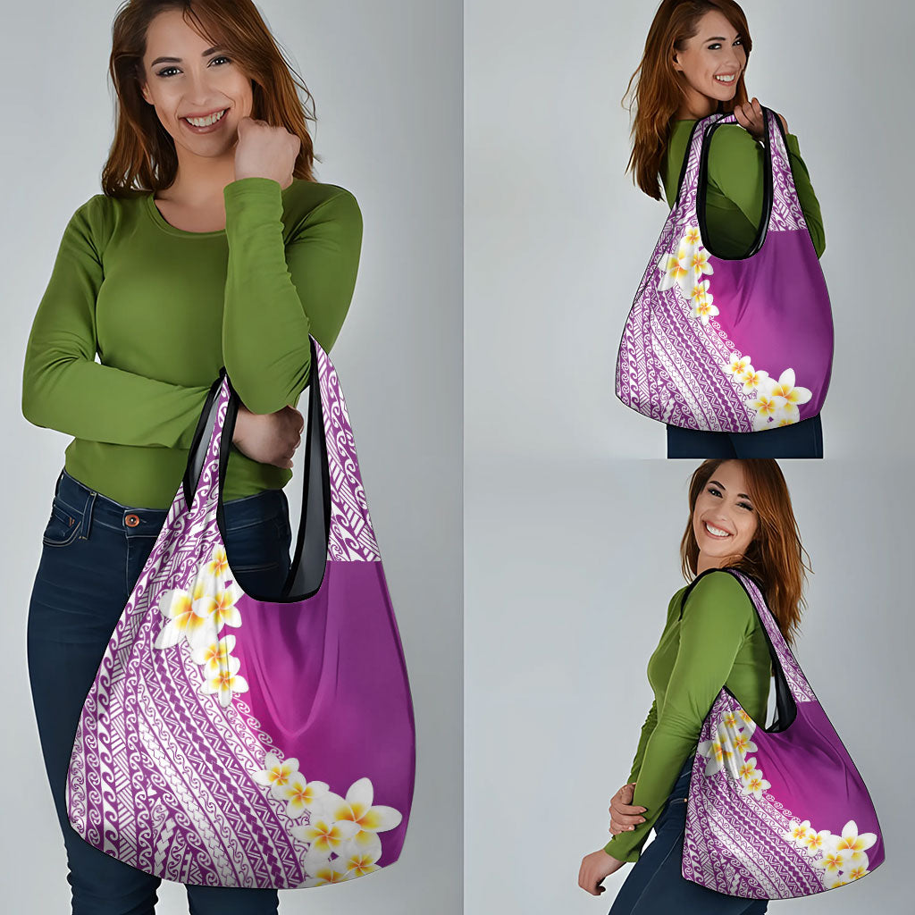 Tahiti Plumeria Tribal Pattern Grocery Bag Wave Style Purple LT05 - Polynesian Pride