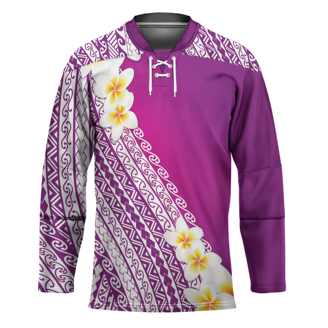 Tahiti Plumeria Tribal Pattern Hockey Jersey Wave Style Purple LT05 Unisex Purple - Polynesian Pride