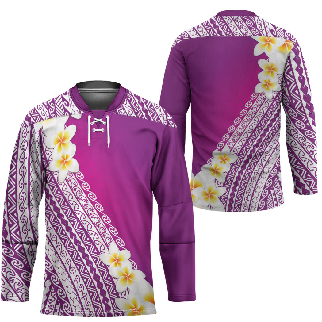 Tahiti Plumeria Tribal Pattern Hockey Jersey Wave Style Purple LT05 - Polynesian Pride